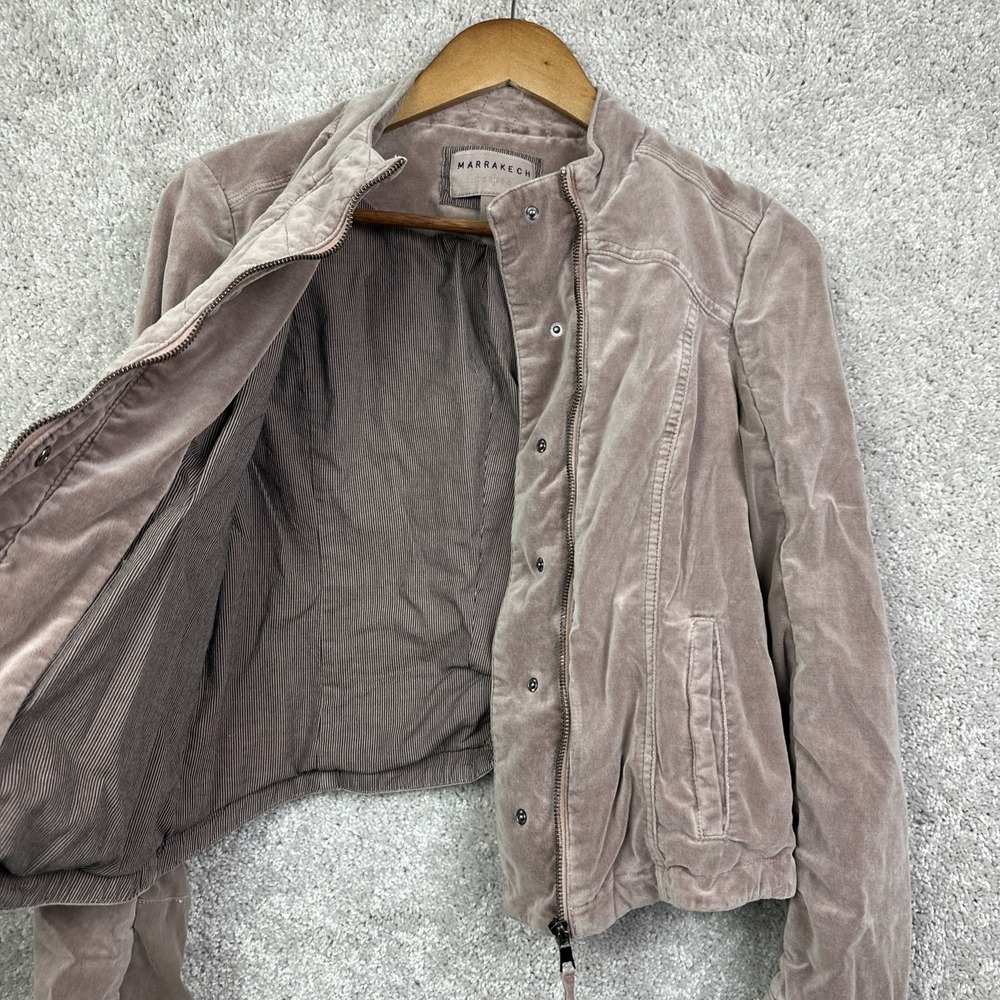 Marrakech Moto Velvet‎ Jacket Pink/Gray Collared Zip Pockets Size Medium - Picture 2 of 8